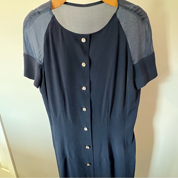 Valentino Miss V Vintage 1980s Navy Pencil Dress SZ 44 Medium - Picture 7 of 9